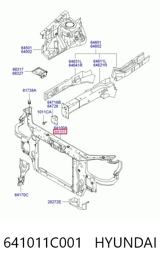 Suporte do radiador montado (painel de montagem de fixação das luzes) 641011C001 Hyundai/Kia