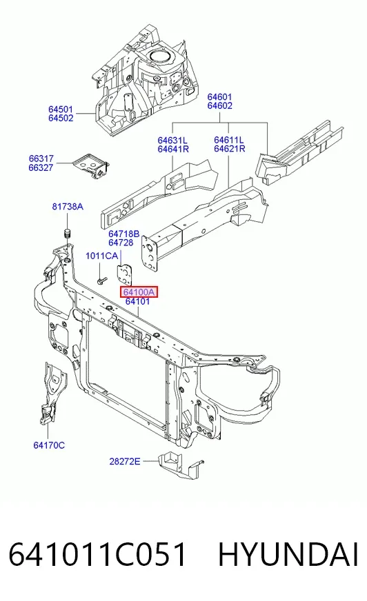 Suporte do radiador montado (painel de montagem de fixação das luzes) 641011C051 Hyundai/Kia