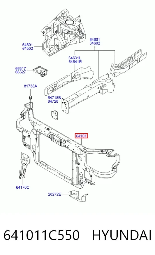 Suporte do radiador montado (painel de montagem de fixação das luzes) 641011C550 Hyundai/Kia