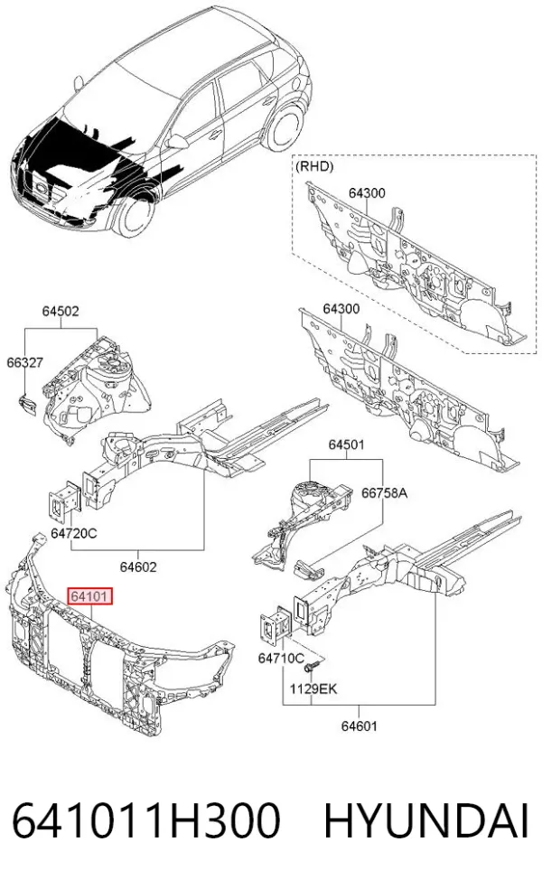 Suporte do radiador montado (painel de montagem de fixação das luzes) 641011H300 Hyundai/Kia