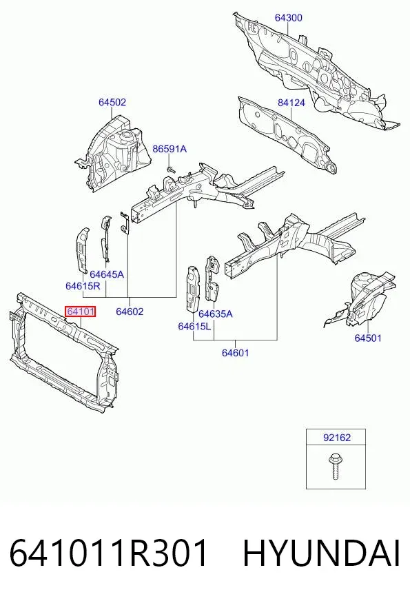 Suporte do radiador montado (painel de montagem de fixação das luzes) 641011R301 Hyundai/Kia