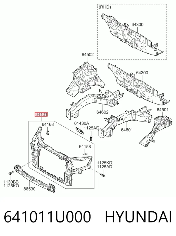 Suporte do radiador montado (painel de montagem de fixação das luzes) 641011U000 Hyundai/Kia