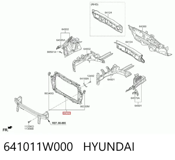 Suporte do radiador montado (painel de montagem de fixação das luzes) 641011W000 Hyundai/Kia