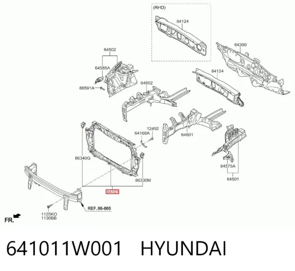 Suporte do radiador montado (painel de montagem de fixação das luzes) 641011W001 Hyundai/Kia