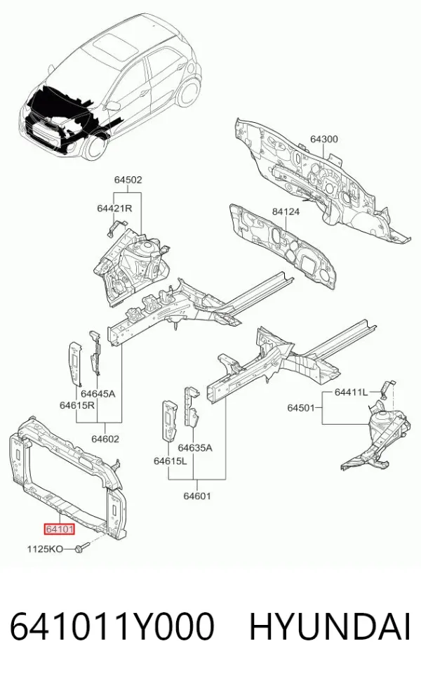 Suporte do radiador montado (painel de montagem de fixação das luzes) 641011Y000 Hyundai/Kia