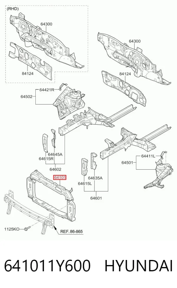 Suporte do radiador montado (painel de montagem de fixação das luzes) 641011Y600 Hyundai/Kia