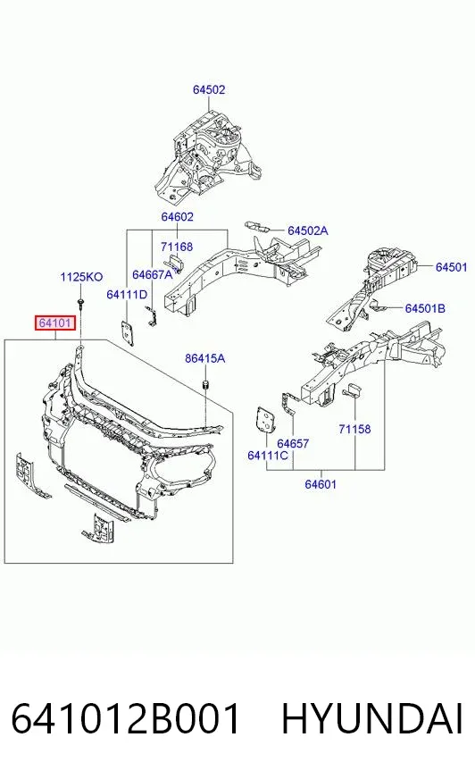 Suporte do radiador montado (painel de montagem de fixação das luzes) 641012B001 Hyundai/Kia