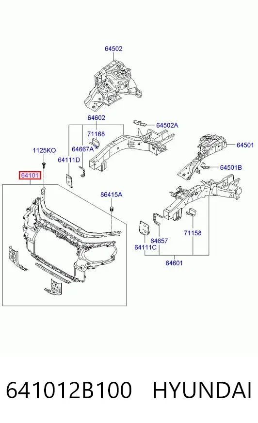 Suporte do radiador montado (painel de montagem de fixação das luzes) 641012B100 Hyundai/Kia