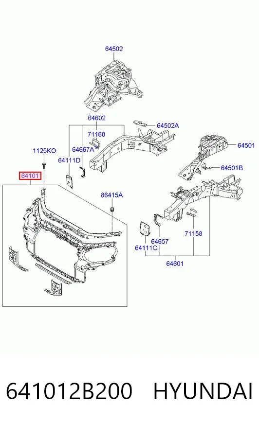 Suporte do radiador montado (painel de montagem de fixação das luzes) 641012B200 Hyundai/Kia