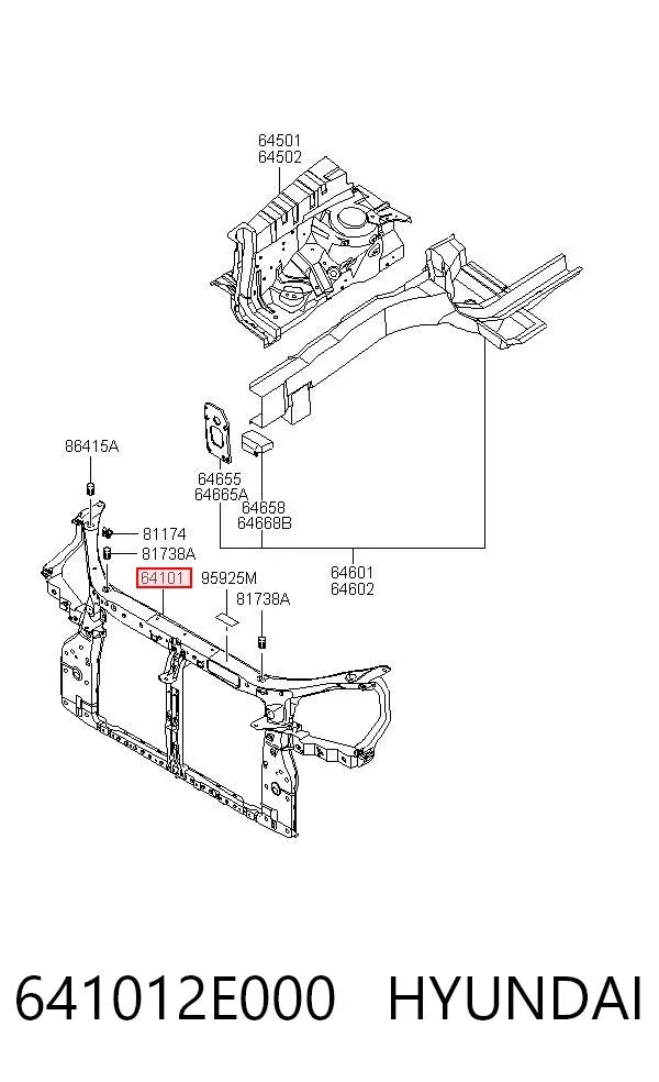 Suporte do radiador montado (painel de montagem de fixação das luzes) 641012E000 Hyundai/Kia