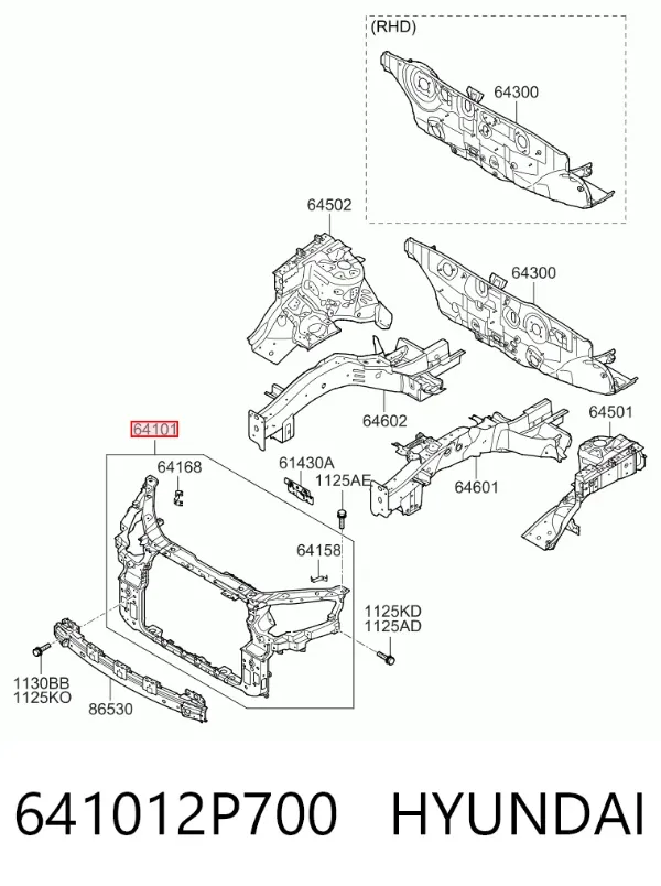 Suporte do radiador montado (painel de montagem de fixação das luzes) 641012P700 Hyundai/Kia