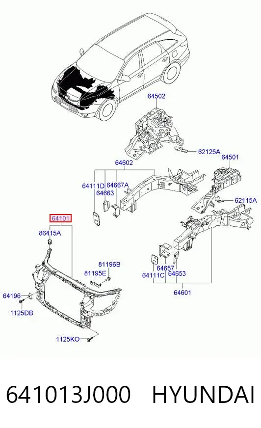 Suporte do radiador montado (painel de montagem de fixação das luzes) 641013J000 Hyundai/Kia