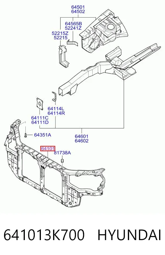 Suporte do radiador montado (painel de montagem de fixação das luzes) 641013K700 Hyundai/Kia