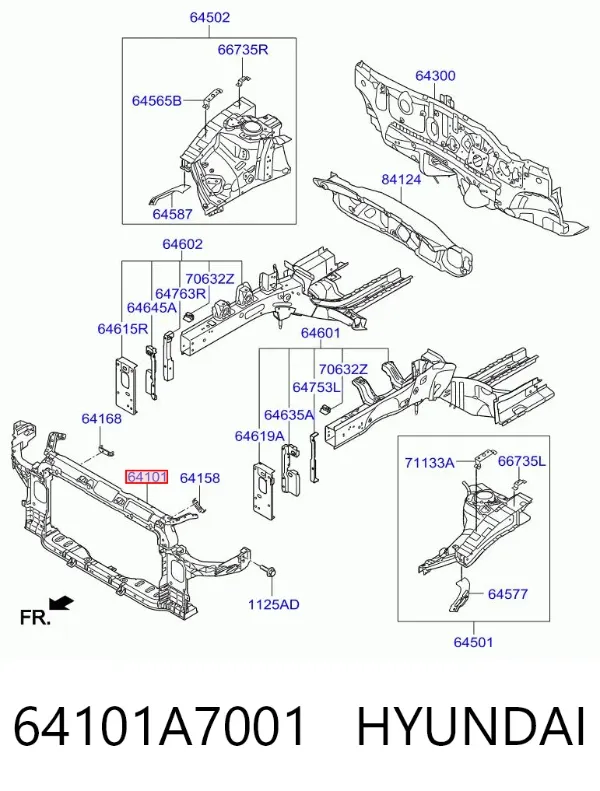Suporte do radiador montado (painel de montagem de fixação das luzes) 64101A7001 Hyundai/Kia