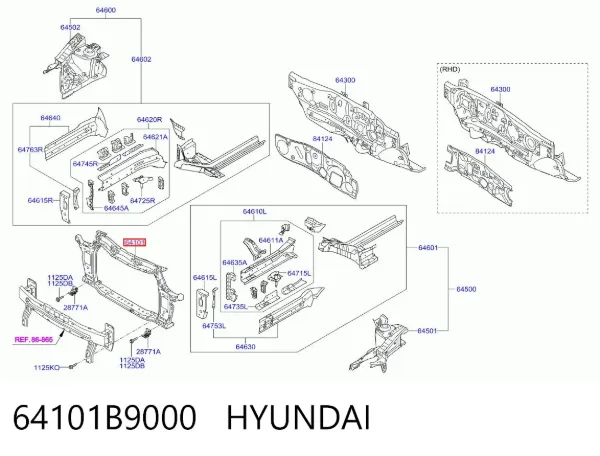 Suporte do radiador montado (painel de montagem de fixação das luzes) 64101B9000 Hyundai/Kia