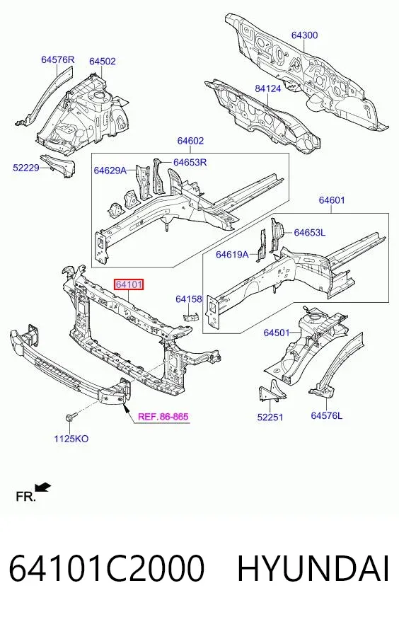 Suporte do radiador montado (painel de montagem de fixação das luzes) 64101C2000 Hyundai/Kia