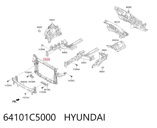 Suporte do radiador montado (painel de montagem de fixação das luzes) 64101C5000 Hyundai/Kia