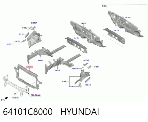 Suporte do radiador montado (painel de montagem de fixação das luzes) 64101C8000 Hyundai/Kia