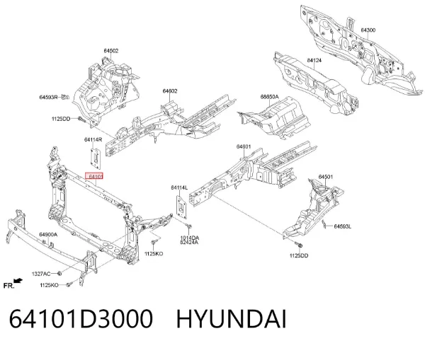 Suporte do radiador montado (painel de montagem de fixação das luzes) 64101D3000 Hyundai/Kia