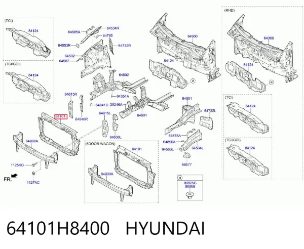 Suporte do radiador montado (painel de montagem de fixação das luzes) 64101H8400 Hyundai/Kia