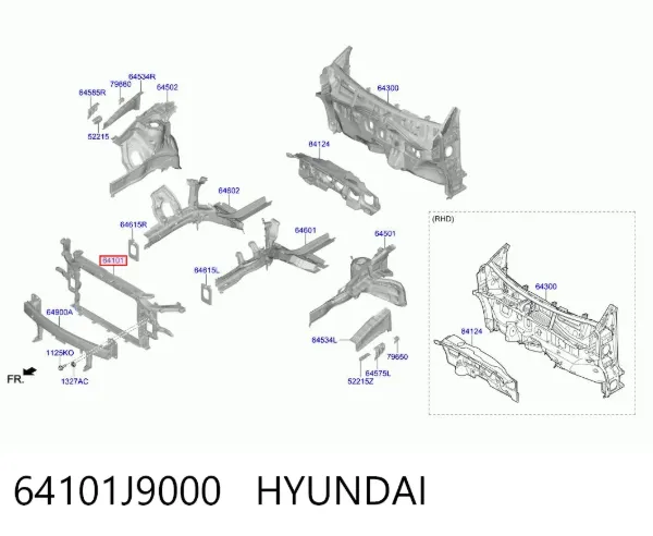 Suporte do radiador montado (painel de montagem de fixação das luzes) 64101J9000 Hyundai/Kia