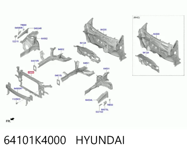 Suporte do radiador montado (painel de montagem de fixação das luzes) Hyundai KONA OS