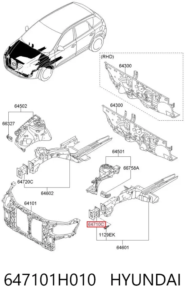 Consola de reforçador do pára-choque dianteiro 647101H010 Hyundai/Kia