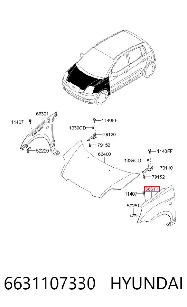 Pára-lama dianteiro esquerdo 6631107330 Hyundai/Kia