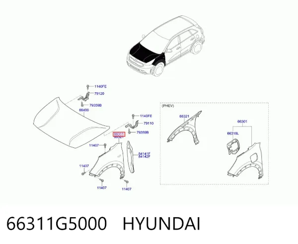 Pára-lama dianteiro esquerdo 66311G5000 Hyundai/Kia