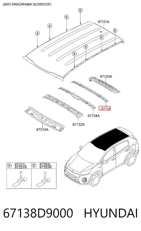 Reforçador do teto 67138D9000 Hyundai/Kia