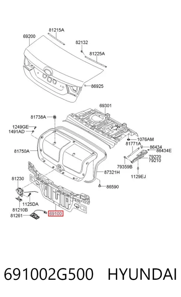 Painel traseiro da seção de bagagem 691002G500 Hyundai/Kia