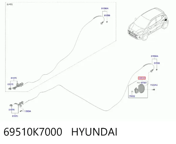 Alcapão do tanque de combustível 69510K7000 Hyundai/Kia