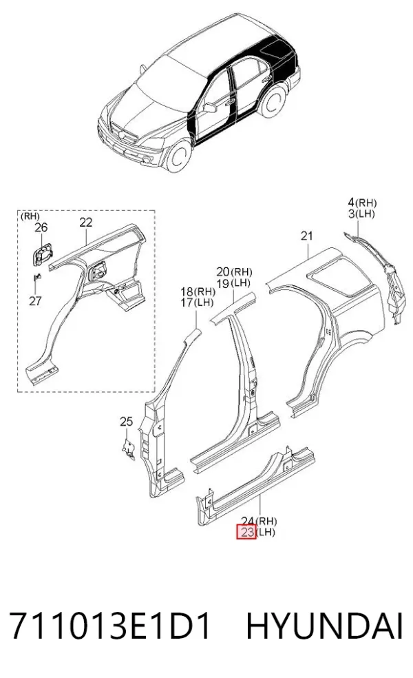 Acesso externo esquerdo 711013E1D1 Hyundai/Kia