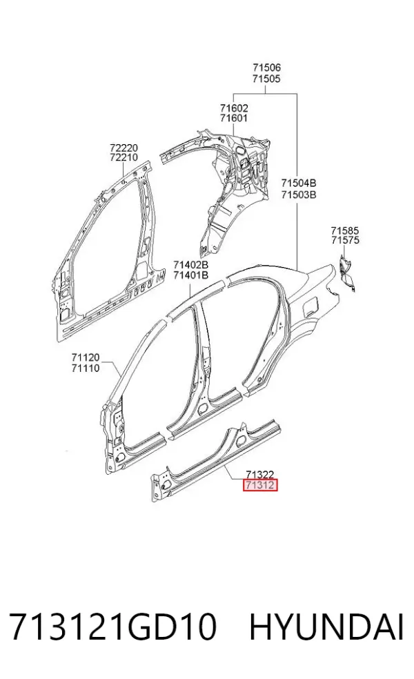 Acesso externo esquerdo 713121GD10 Hyundai/Kia