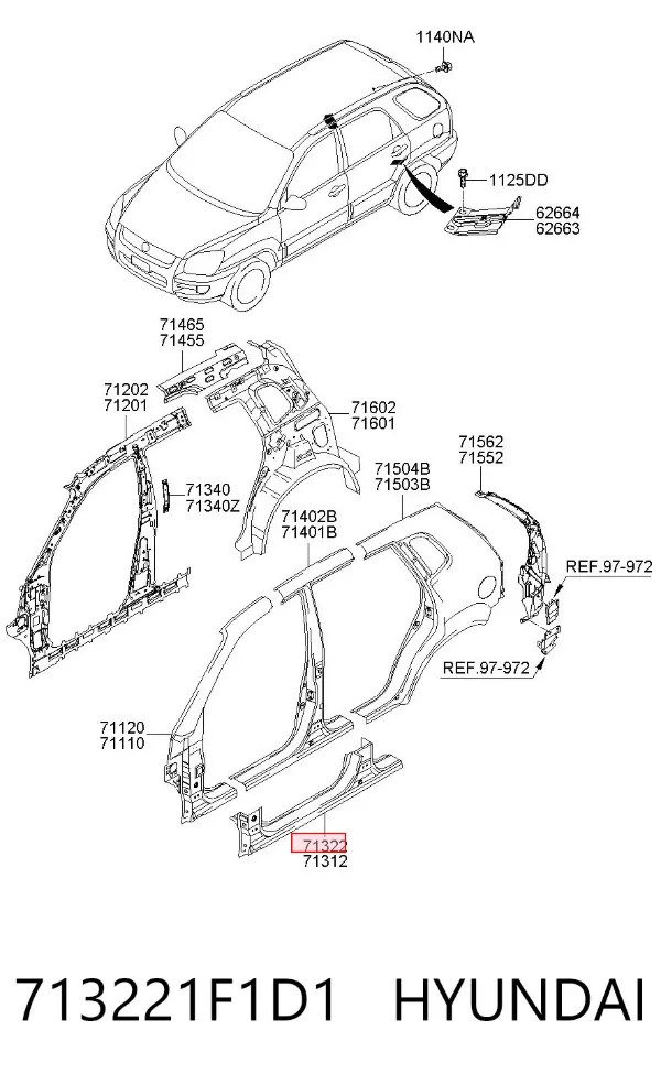 Acesso externo direito 713221F1D1 Hyundai/Kia