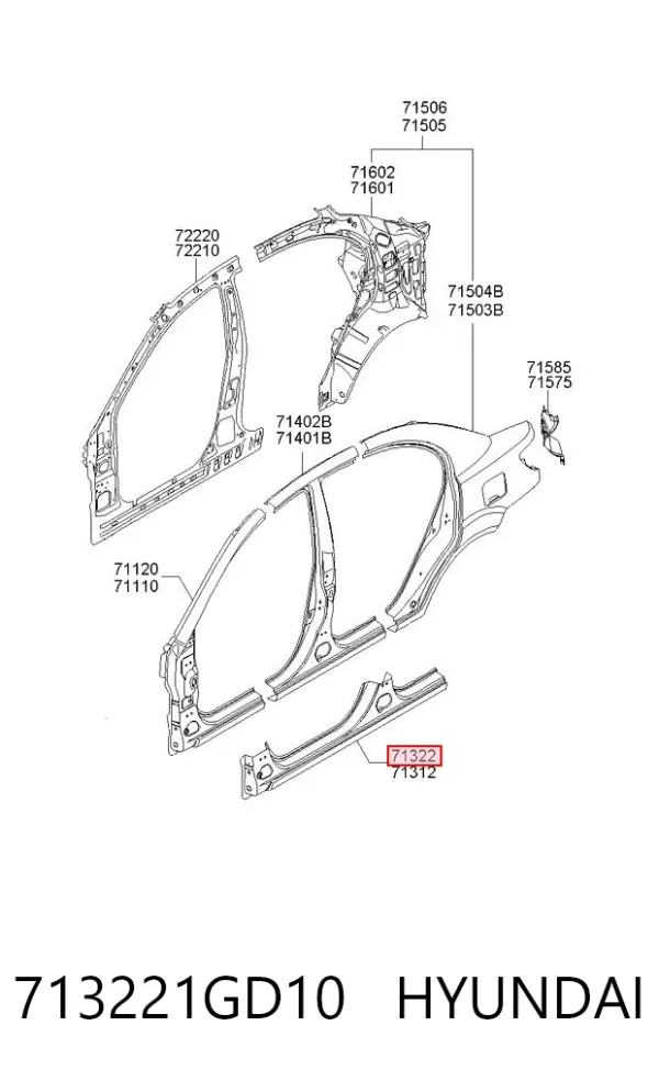 Acesso externo direito 713221GD10 Hyundai/Kia