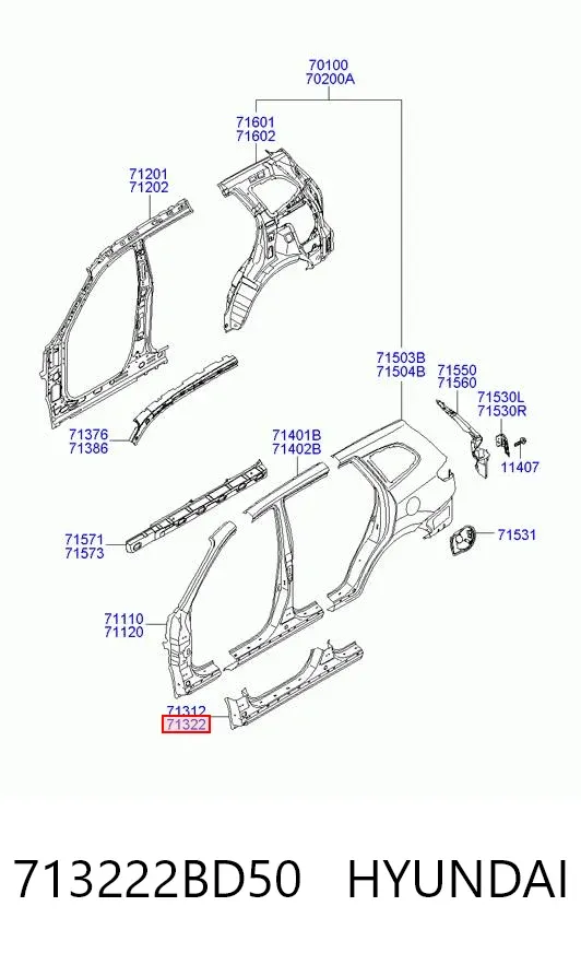 Acesso externo direito 713222BD50 Hyundai/Kia