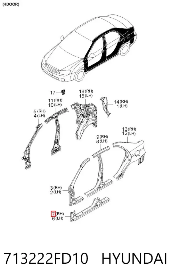 Acesso externo direito 713222FD10 Hyundai/Kia