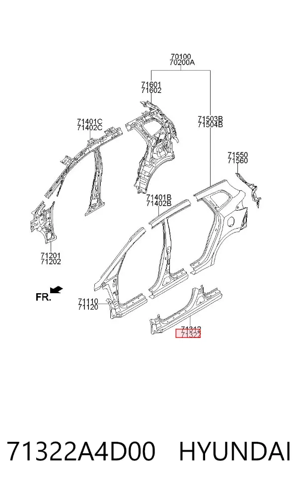 Acesso externo direito 71322A4D00 Hyundai/Kia