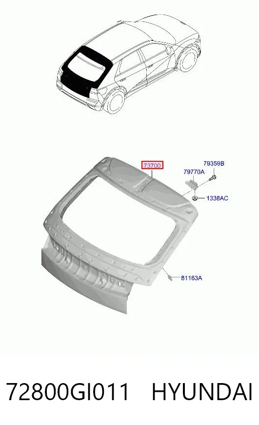 Porta traseira (3ª/5ª porta-malas (tampa de alcapão) 72800GI011 Hyundai/Kia