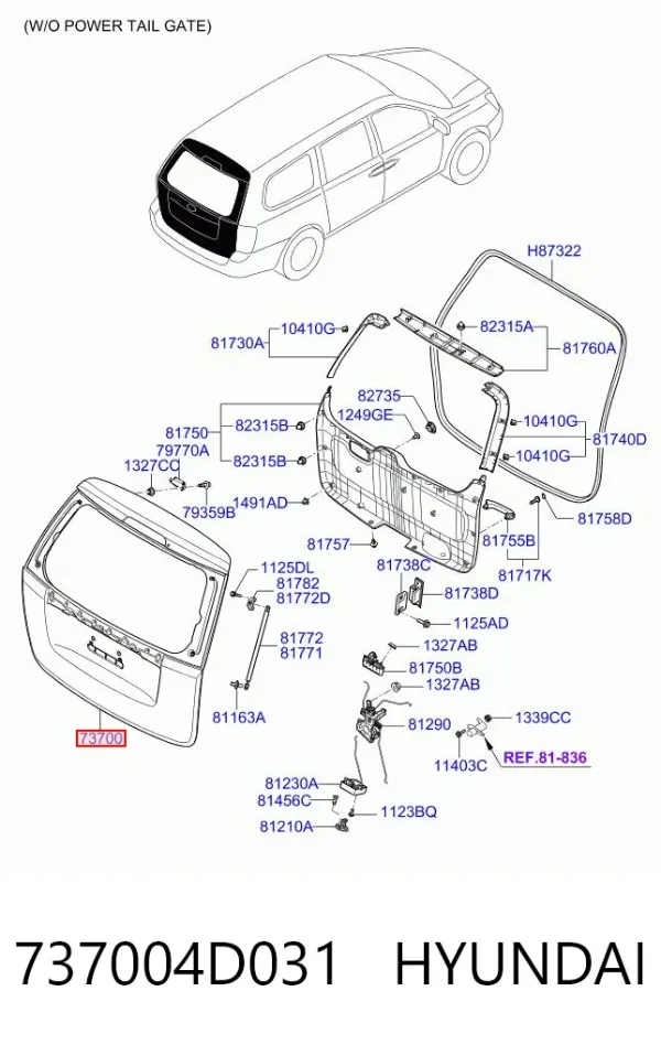 Porta traseira (3ª/5ª porta-malas (tampa de alcapão) KIA Carnival III