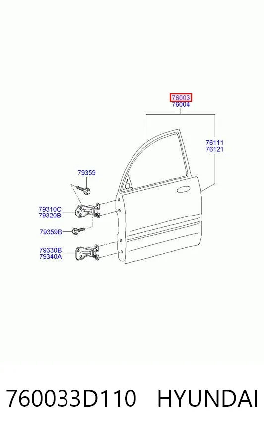 Porta dianteira esquerda 760033D110 Hyundai/Kia