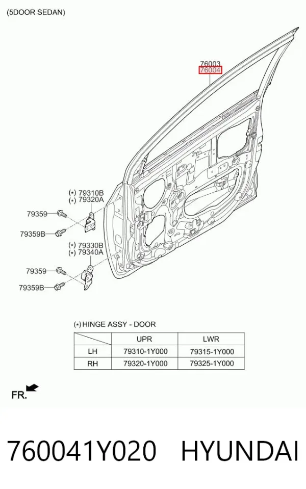 Porta dianteira direita 760041Y020 Hyundai/Kia