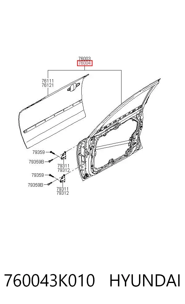 Porta dianteira direita 760043K010 Hyundai/Kia