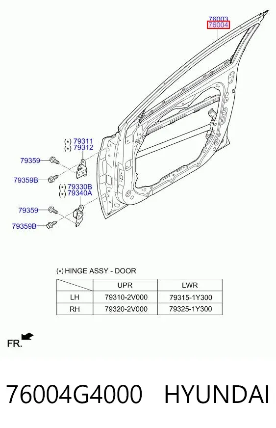 Porta dianteira direita 76004G4000 Hyundai/Kia