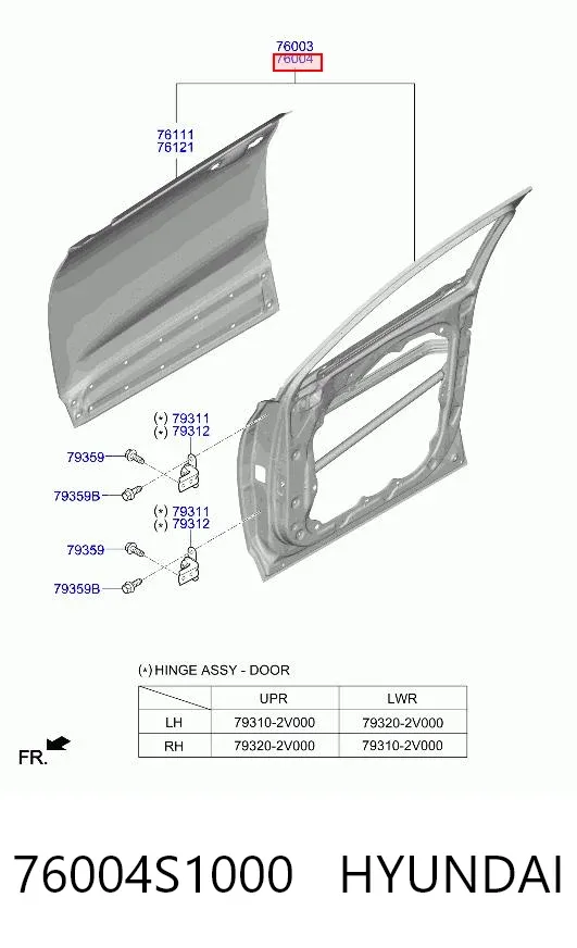 Porta dianteira direita 76004S1000 Hyundai/Kia