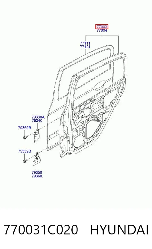 Porta traseira esquerda 770031C020 Hyundai/Kia