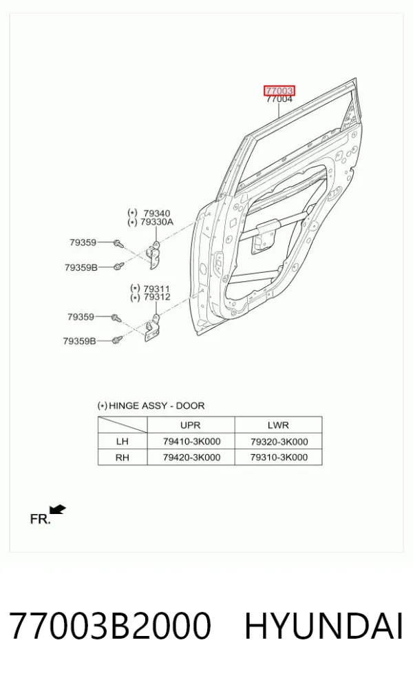 Porta traseira esquerda 77003B2000 Hyundai/Kia