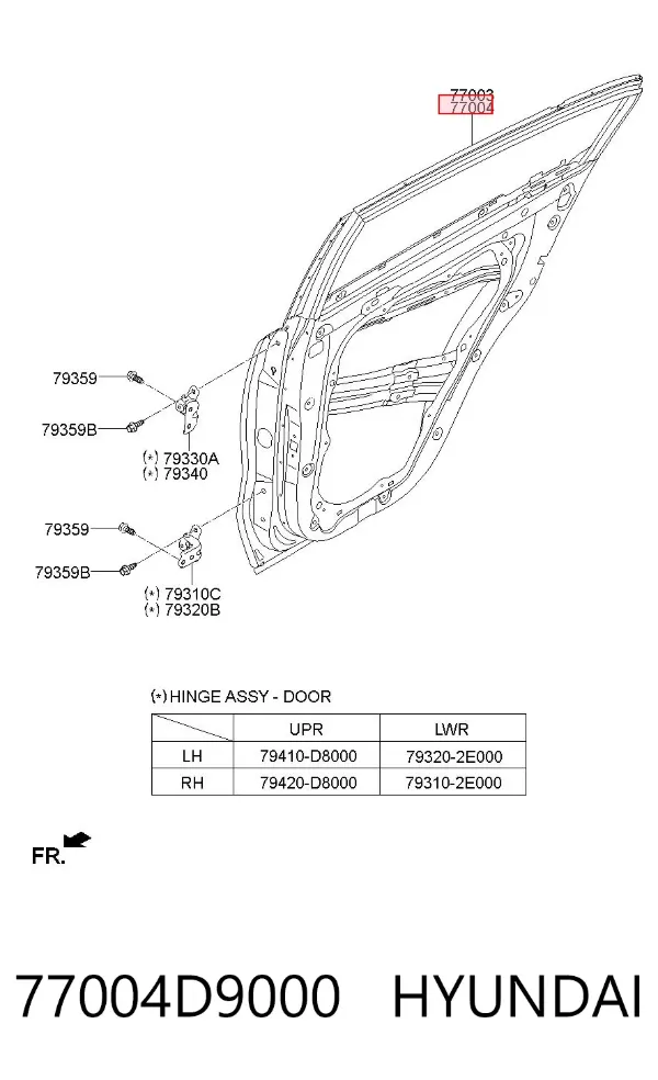 Porta traseira direita 77004D9000 Hyundai/Kia
