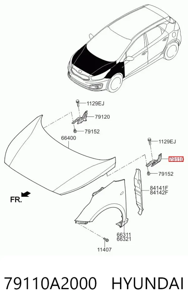 Gozno da capota esquerdo 79110A2000 Hyundai/Kia